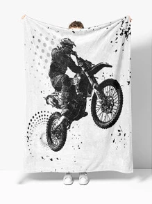 1 pieza Manta con tema de Halloween, con estampado de esqueletos de pareja, hecha de tela de franela, tacto suave y cálida, manta práctica para el dormitorio, sala de estar, decoración de Halloween, siesta en la oficina, camping, picnic, manta negra - Multicolor - Ver 1