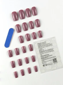 Upgrade Your Style With Long Square-Shaped False Nails, Casual & Simple Matte Purple Design, Suitable For Party, Dance, And Daily Wear, Full Cover Nails Press On Nails Nail Supplies - Dusty Purple - View 2