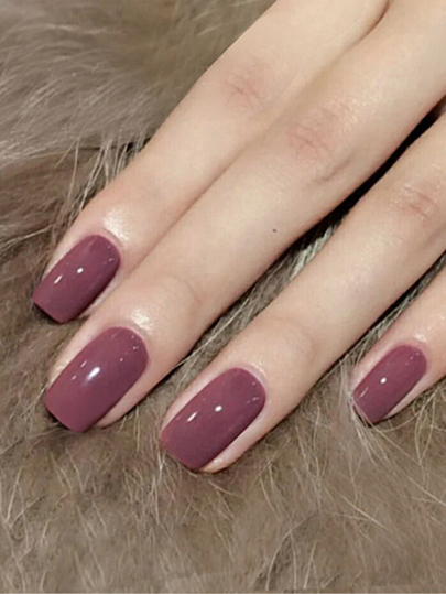 Actualice su estilo con uñas postizas largas de forma cuadrada, diseño casual y simple de color púrpura mate, adecuado para fiestas, bailes y uso diario, uñas de cobertura completa y suministros para uñas presionadas uñas falsas uña falsa uña acrílica