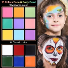 UCANBE Macaron Face Body Paint Set, 15 Colors Painting Palette Makeup Kit + 10 Colorful Artist Brushes, Oil Base Paint Set for Halloween, Cosplay, Parties and SFX Costume - 1套 - 查看 2