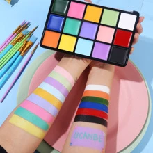 UCANBE Macaron Face Body Paint Set, 15 Colors Painting Palette Makeup Kit + 10 Colorful Artist Brushes, Oil Base Paint Set for Halloween, Cosplay, Parties and SFX Costume - 1套 - 查看 3