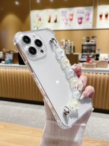 花朵裝飾透明手機殼帶手繩 - 無色 - 查看 3