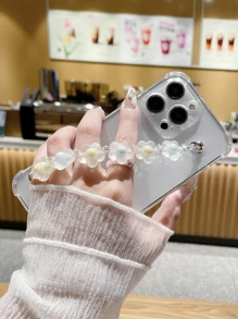 花朵裝飾透明手機殼帶手繩 - 無色 - 查看 4