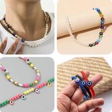 粘土珠手鍊製作套件，帶邪惡之眼繩，扁平圓形聚合物粘土珠珠寶製作套件，適合8-12歲女孩，帶吊飾和彈力繩，女孩工藝品禮品套裝 - 珠子套件 - 查看 8