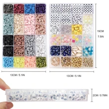 粘土珠手鍊製作套件，帶邪惡之眼繩，扁平圓形聚合物粘土珠珠寶製作套件，適合8-12歲女孩，帶吊飾和彈力繩，女孩工藝品禮品套裝 - 珠子套件 - 查看 4