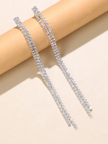 1對合金和水鑽簡約風長款新娘婚禮耳環 - 銀色 - 查看 2