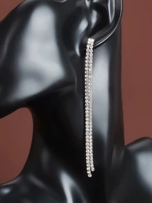 1對合金和水鑽簡約風長款新娘婚禮耳環 - 銀色 - 查看 3