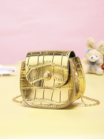 Golden Avant-garde Crocodile Pattern Printed Saddle Crossbody Bag