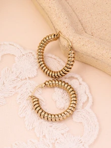 螺旋扭結圓耳環 - 金黃色 - 查看 2