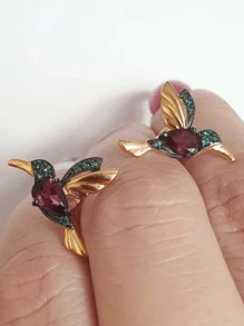 1 对红色优雅小鸟镶嵌锆石线性耳环派对结婚周年纪念生日珠宝女士女孩 - 紅色 - 查看 2