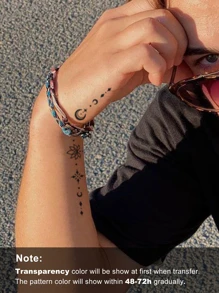 1 hoja de pegatina de tatuaje impermeable con patrón de planeta,tatuajes maquina para tatuar tatuajes falsos - Negro - Ver 4