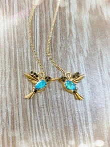 1 对蓝色优雅小鸟镶嵌锆石线性耳环派对结婚周年纪念生日珠宝女士女孩 - 藍色 - 查看 3