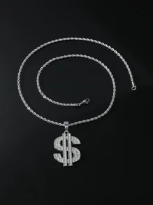 Vòng cổ mặt dây chuyền biểu tượng đô la bằng thủy tinh cho nam - Bạc - Xem 2