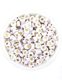 100 chiếc 7mm Acrylic Đế Trắng Hình Ngôi Sao Thư Hạt Tròn Dẹt Tự Làm Vòng Tay, Vòng Cổ Trang Sức Làm Phụ Kiện - Nhiều màu - Xem 1