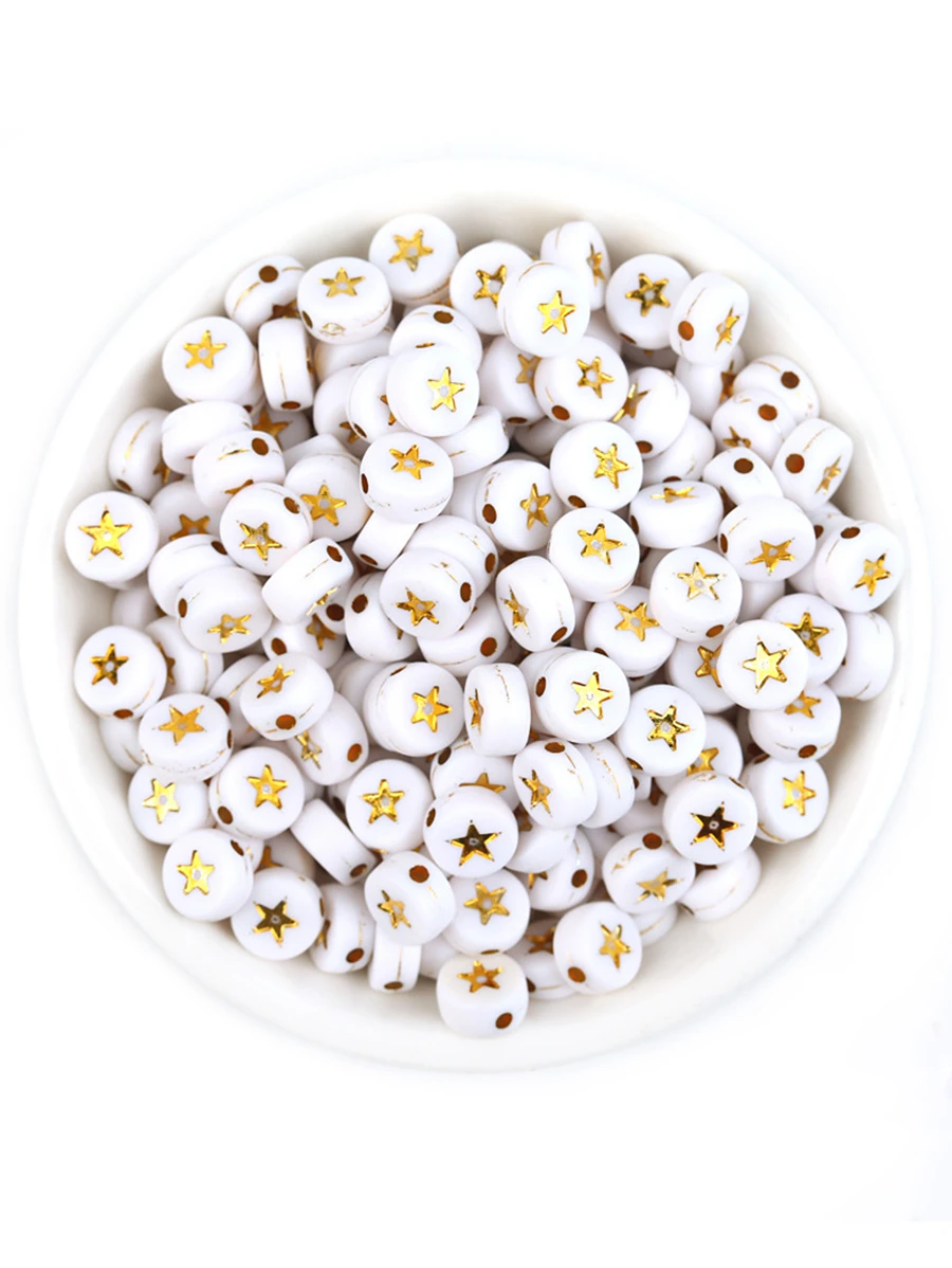 100 chiếc 7mm Acrylic Đế Trắng Hình Ngôi Sao Thư Hạt Tròn Dẹt Tự Làm Vòng Tay, Vòng Cổ Trang Sức Làm Phụ Kiện - Nhiều màu - Xem 1