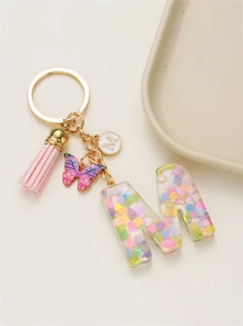 Llavero letra y mariposa accesorio - Rosa - Ver 3