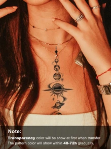 Pegatinas de tatuaje, 1 hoja de tatuajes temporales con patrón de planeta para mujeres, pegatinas de tatuaje para adultos, tatuaje realista de planeta, para mujeres y niñas