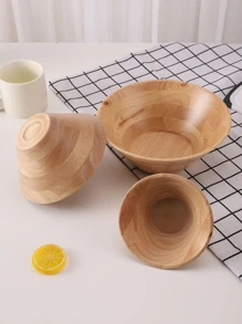3pcs/1pc Wooden Triangular Salad Bowl - Apricot - View 3