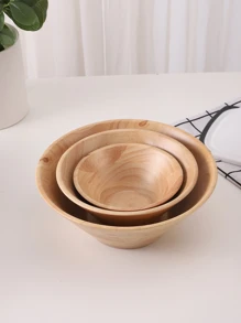 3pcs/1pc Wooden Triangular Salad Bowl - Apricot - View 1