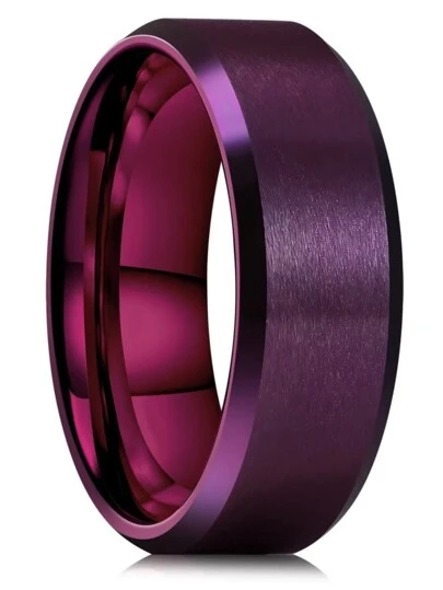 1 st Enkla 8 mm lila ringar i rostfritt stål för män kvinnor Lila matt finish fasad polerad kant