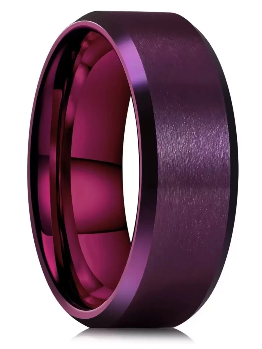 1 st Enkla 8 mm lila ringar i rostfritt stål för män kvinnor Lila matt finish fasad polerad kant
