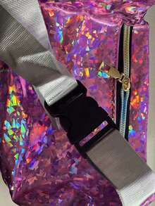 件時尚 PU 皮革純色腰包適合男孩和女孩，帶有可調節腰帶，激光胸包手機袋 - 粉色 - 查看 6