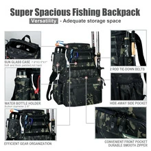 Rodeel Fishing Tackle Backpack 2 Fishing Rod Holders with 4 Tackle Boxes, Large Storage,Backpack for Trout Fishing Outdoor Sports Camping Hiking - 墨綠色 - 查看 6