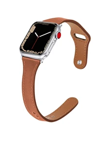 條棕色時尚皮革錶帶，兼容 Apple Watch 皮革錶帶 兼容 Apple 錶帶 40 毫米 44 毫米 45 毫米 41 毫米 38 毫米 42 毫米超薄錶帶 兼容 Apple Watch 系列 7 6 5 3 8 超 49 毫米配件 - 棕色 - 查看 1