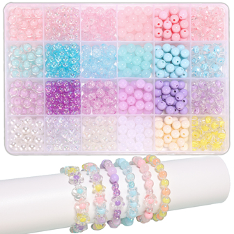 DIY Colorful Beads Bracelet Making Kit for Girls Birthday Gift, 8mm Acrylic Transparent Bead in Bead Beads for Mobile Phone Chain Jewelry Making Kit