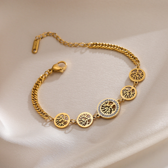 1pc Fashionable Stainless Steel Tree Of Life Chain Bracelet, Suitable For Women's Daily Wear