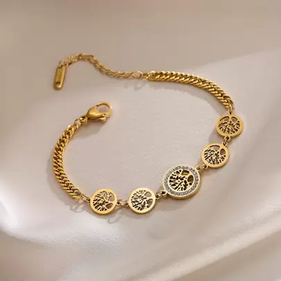 1 pieza Pulsera de cadena de moda de acero inoxidable árbol de vida , adecuado para de mujeres uso diario