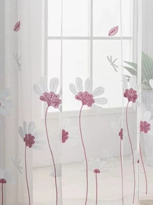 花卉刺繡單片透視窗簾 - 彩色 - 查看 10