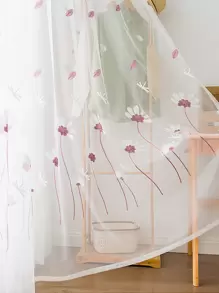 花卉刺繡單片透視窗簾 - 彩色 - 查看 1