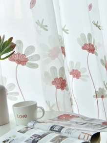 花卉刺繡單片透視窗簾 - 彩色 - 查看 6