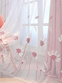 花卉刺繡單片透視窗簾 - 彩色 - 查看 8