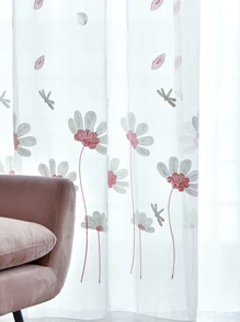 花卉刺繡單片透視窗簾 - 彩色 - 查看 2