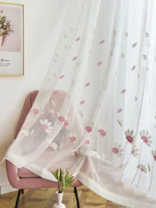 花卉刺繡單片透視窗簾 - 彩色 - 查看 5