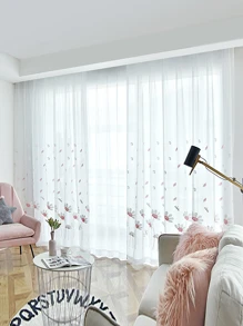 花卉刺繡單片透視窗簾 - 彩色 - 查看 7