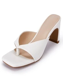 Phụ nữ Mùa hè Vuông Hở ngón Trượt Hở lưng Con la Dép Xỏ ngón Xăng đan cao gót - trắng - Xem 3