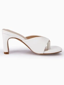 Phụ nữ Mùa hè Vuông Hở ngón Trượt Hở lưng Con la Dép Xỏ ngón Xăng đan cao gót - trắng - Xem 4