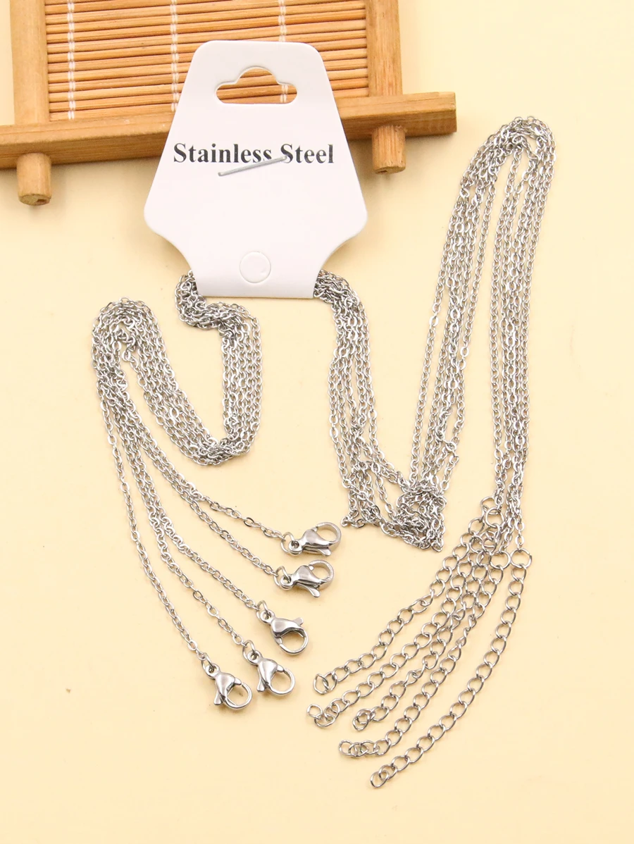 5入組/套時尚不銹鋼銀色調鏈條,基本款珠寶製作用品 - 銀色 - 查看 1