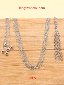 5入組/套時尚不銹鋼銀色調鏈條,基本款珠寶製作用品 - 銀色 - 查看 2