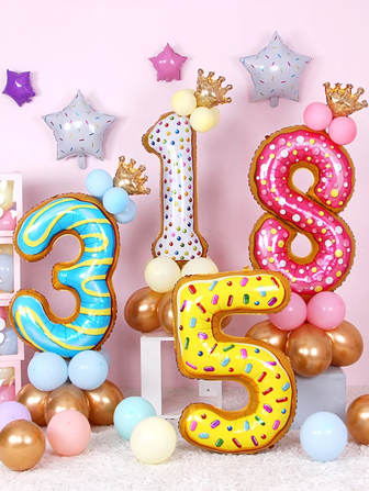 Mtrong Te 1 件 40 英寸 0-9 糖果色甜甜圈数字铝箔氦气球生日派对装饰空气球