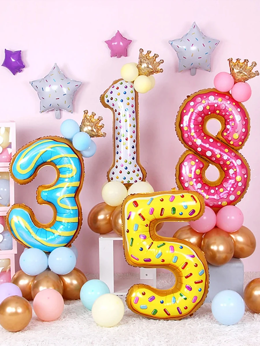 Mtrong Te 1 szt. 40 cali 0-9 Cukierkowe kolory Pączek Numer Folia Balony Helowe Dekoracje Urodzinowe Air Globos - Wielokolorowe - Zobacz 1