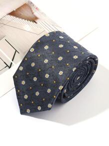 1pc Korean Style Fashionable Grey Necktie With Small Flower Detail Work - Multicolor - View 2