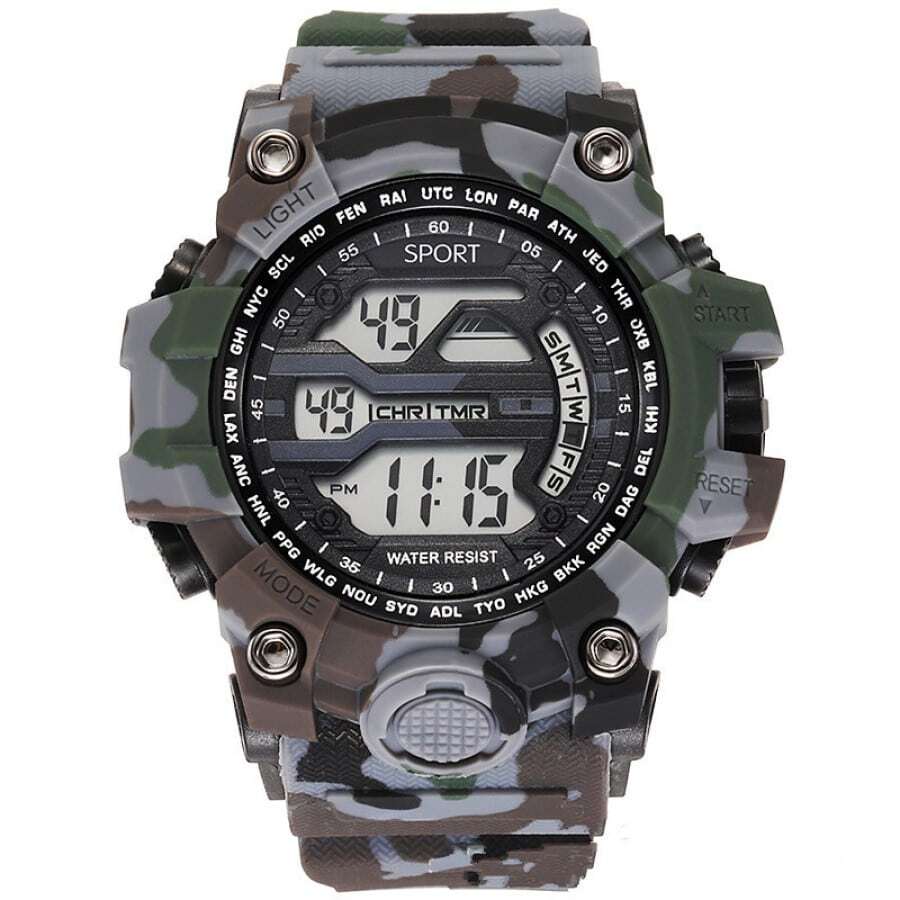 Reloj electrónico multifunción de camuflaje para hombre con esfera grande. - Gris - Ver 1