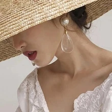 1 par de pendientes casuales y de fiesta con forma de gota de agua transparente para mujeres - transparente - Ver 2