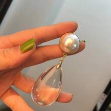 1 par de pendientes casuales y de fiesta con forma de gota de agua transparente para mujeres - transparente - Ver 3