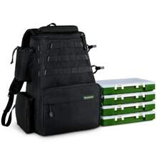 Rodeel Fishing Tackle Backpack 2 Fishing Rod Holders with 4 Tackle Boxes, Large Storage,Backpack for Trout Fishing Outdoor Sports Camping Hiking - 黑色 - 查看 1