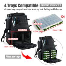 Rodeel Fishing Tackle Backpack 2 Fishing Rod Holders with 4 Tackle Boxes, Large Storage,Backpack for Trout Fishing Outdoor Sports Camping Hiking - 黑色 - 查看 4